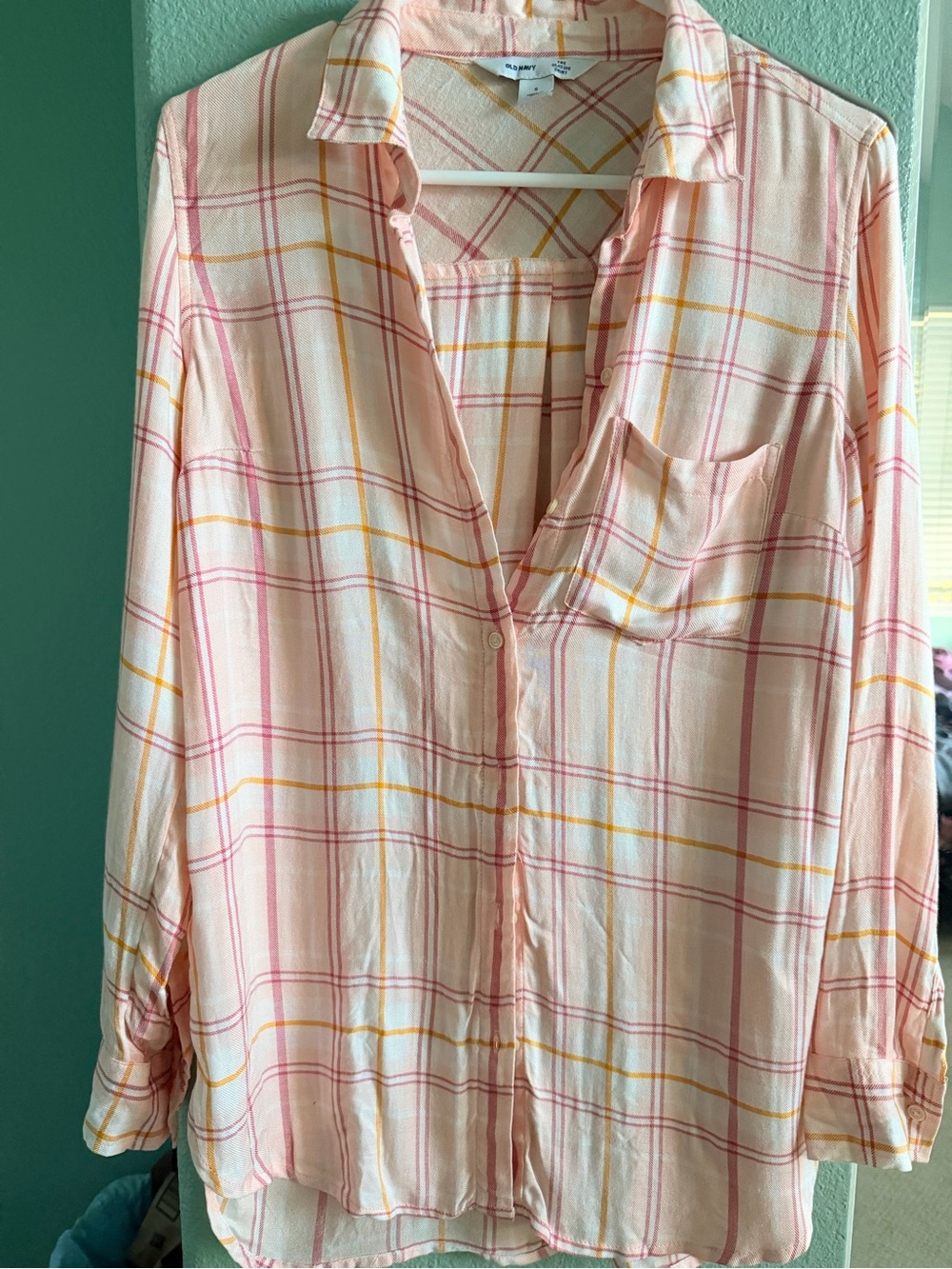 Old Navy Light Pink Plaid Button-Up Shirt